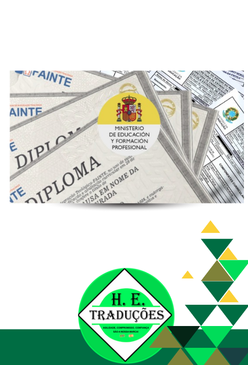 Diplomas autenticados pelo Ministério da Educação e Formação Profissional da Espanha