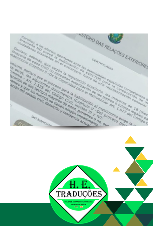 Certificado de capacidade matrimonial traduzido para casamento internacional.