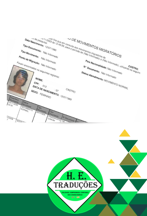 Registro de Movimentos Migratórios traduzido por H.E. Traduções.