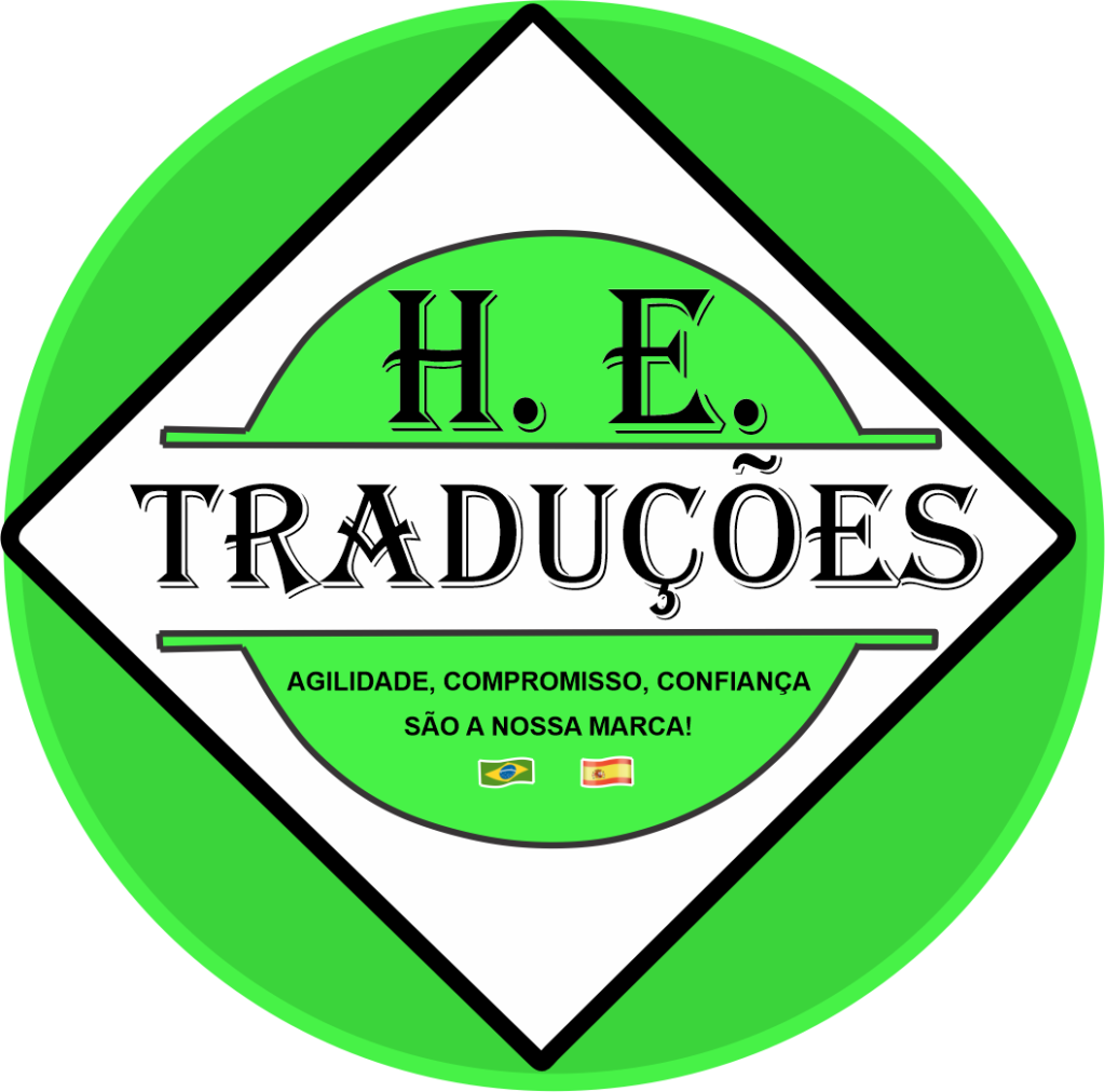 Logotipo oficial da H.E. Traduções com slogan