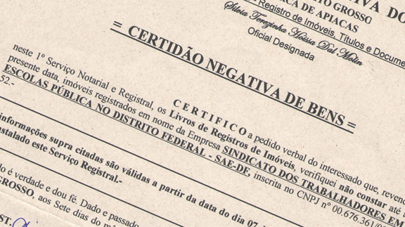 Certidão Negativa de Bens emitida por cartório