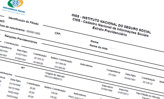 Certificado de Tiempo de Trabajo en Brasil 3 Extrato previdenciário do INSS, detalhando contribuições e vínculos empregatícios