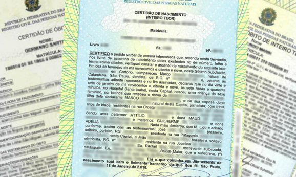 Certidão de nascimento acompanhada de certidões de óbito e outros documentos oficiais
