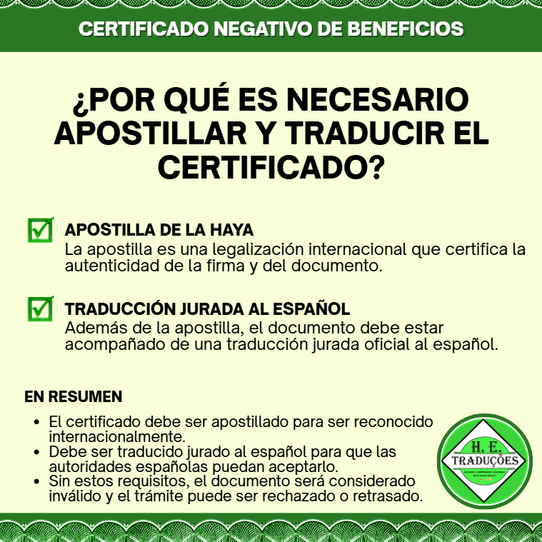 Certificado Negativo de Beneficios 8 ¿Por qué es necesario apostillar y traducir el Certificado Negativo de Beneficios?